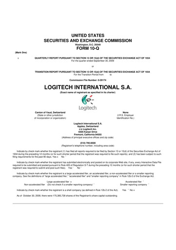 Miniature Logitech 10-Q Rapport trimestriel  