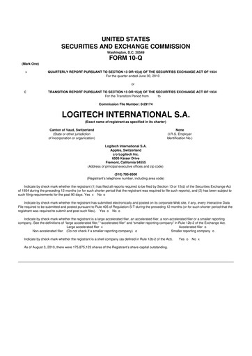 Miniature Logitech 10-Q Rapport trimestriel  