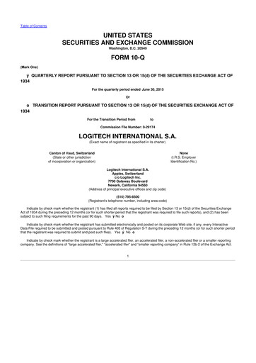 Miniature Logitech 10-Q Rapport trimestriel 2016 