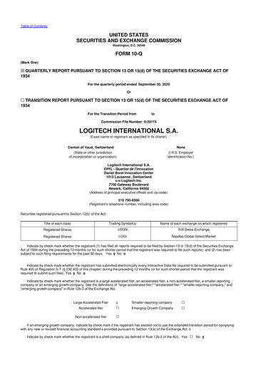 Miniature Logitech 10-Q Rapport trimestriel 2021 