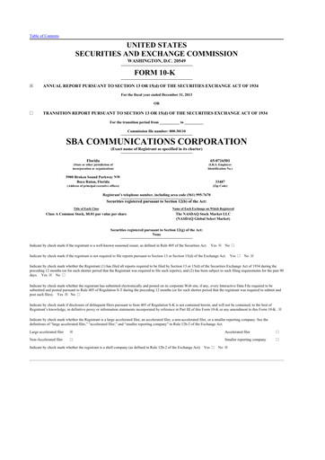 Miniature SBA Communications 10-K Rapport annuel 2013