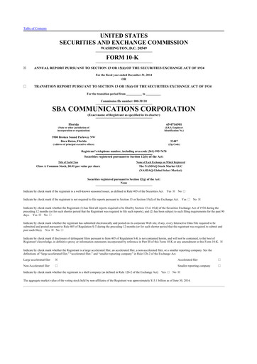 Miniature SBA Communications 10-K Rapport annuel 2014