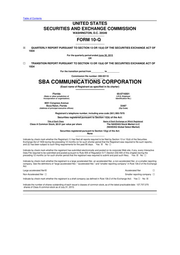 Miniature SBA Communications 10-Q Rapport trimestriel 2015 