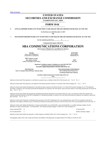 Miniature SBA Communications 10-K Rapport annuel 2015