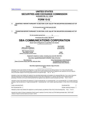 Miniature SBA Communications 10-Q Rapport trimestriel 2016 
