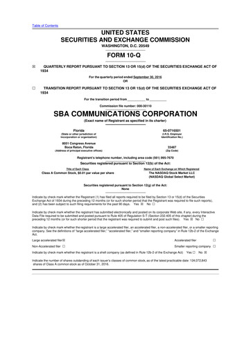Miniature SBA Communications 10-Q Rapport trimestriel 2016 