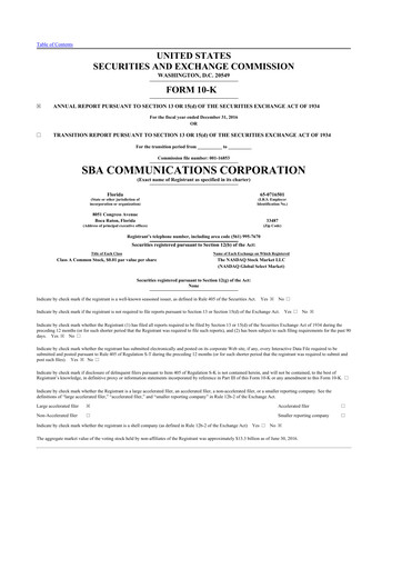 Miniature SBA Communications 10-K Rapport annuel 2016