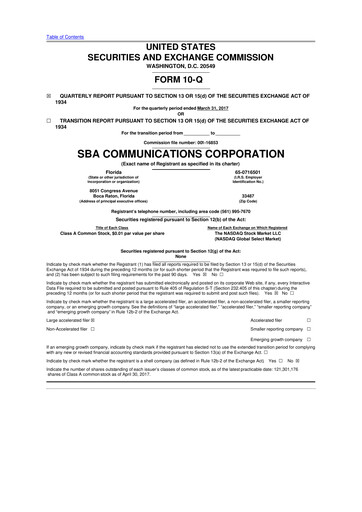 Miniature SBA Communications 10-Q Rapport trimestriel 2017 
