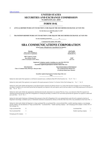 Miniature SBA Communications 10-K Rapport annuel 2017