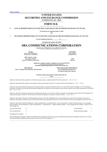 Miniature SBA Communications 10-K Rapport annuel 2018