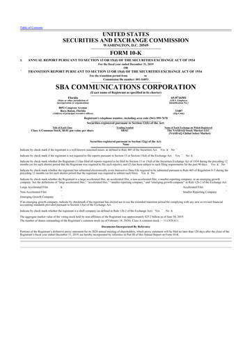 Miniature SBA Communications 10-K Rapport annuel 2019