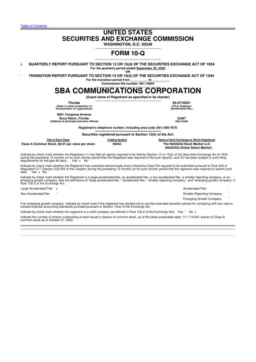 Miniature SBA Communications 10-Q Rapport trimestriel 2020 