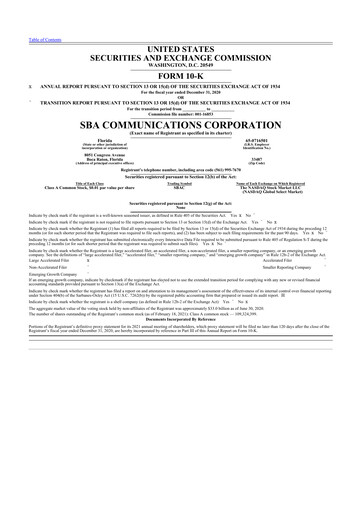 Miniature SBA Communications 10-K Rapport annuel 2020