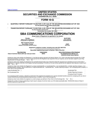 Miniature SBA Communications 10-Q Rapport trimestriel 2021 