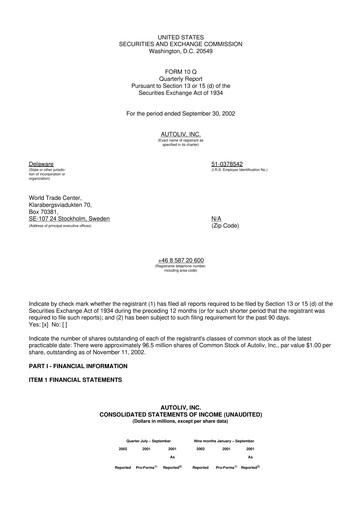 Vorschaubild Autoliv 10-Q Quartalsbericht  