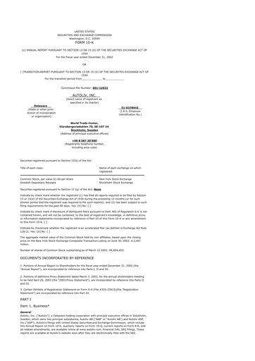 Thumbnail Autoliv 10-K Annual Report 