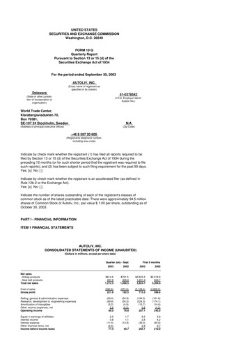 Vorschaubild Autoliv 10-Q Quartalsbericht  