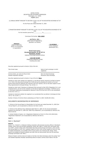 Thumbnail Autoliv 10-K Annual Report 