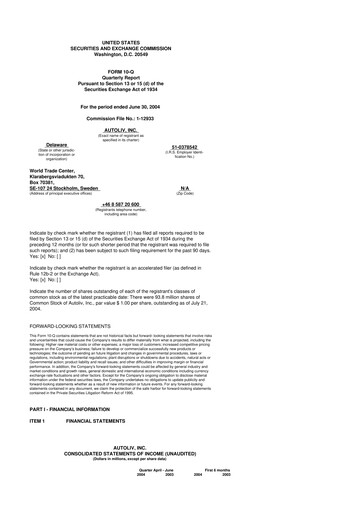 Vorschaubild Autoliv 10-Q Quartalsbericht  