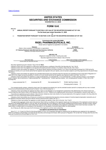 Miniature Rigel Pharmaceuticals 10-K Rapport annuel 2025