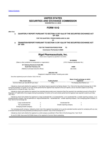 Thumbnail Rigel Pharmaceuticals 10-Q Quarterly Report FY2026 