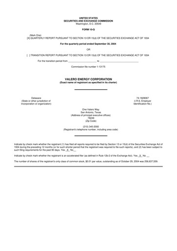 Vorschaubild Valero Energy 10-Q Quartalsbericht  