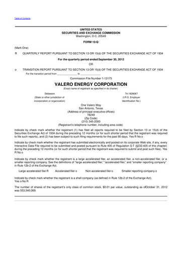 Vorschaubild Valero Energy 10-Q Quartalsbericht 2012 