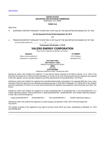 Vorschaubild Valero Energy 10-Q Quartalsbericht 2013 