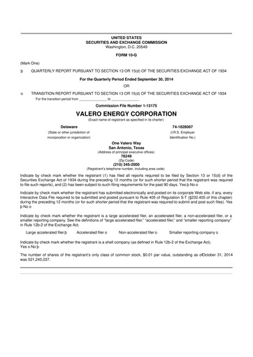 Vorschaubild Valero Energy 10-Q Quartalsbericht 2014 