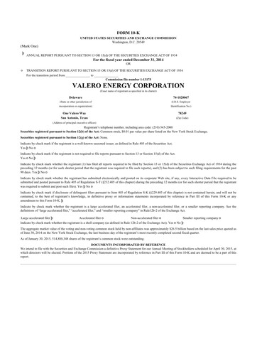 Thumbnail Valero Energy 10-K Annual Report 2014