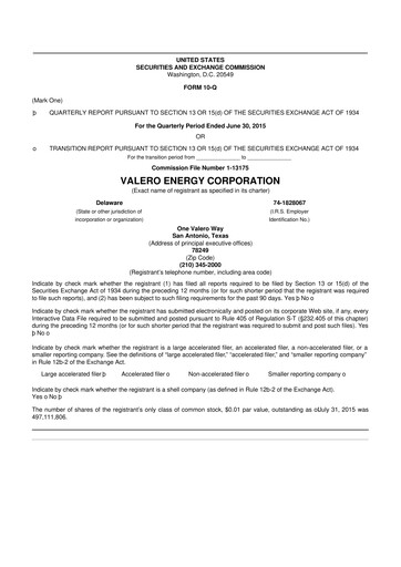 Vorschaubild Valero Energy 10-Q Quartalsbericht 2015 