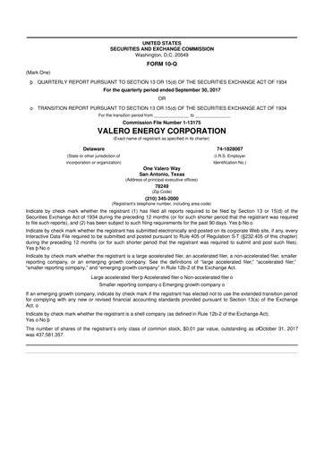 Vorschaubild Valero Energy 10-Q Quartalsbericht 2017 