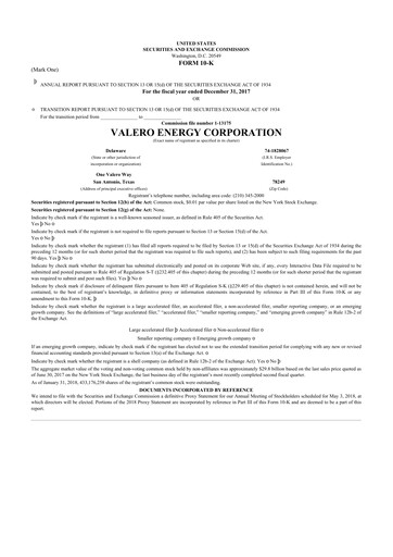 Thumbnail Valero Energy 10-K Annual Report 2017