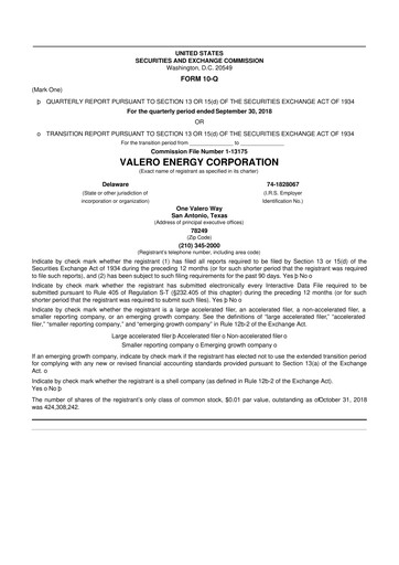 Vorschaubild Valero Energy 10-Q Quartalsbericht 2018 