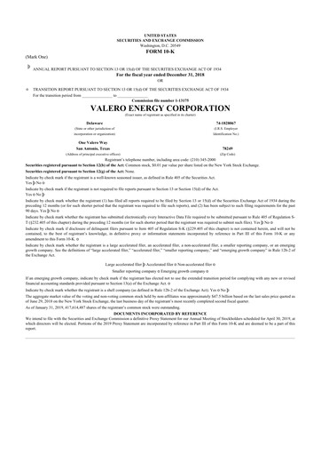 Thumbnail Valero Energy 10-K Annual Report 2018