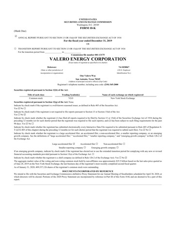 Thumbnail Valero Energy 10-K Annual Report 2019