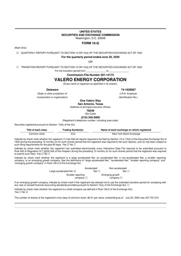 Vorschaubild Valero Energy 10-Q Quartalsbericht 2020 