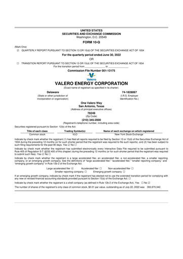 Vorschaubild Valero Energy 10-Q Quartalsbericht 2022 