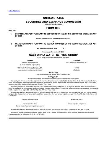 Thumbnail California Water Service Group 10-Q Quarterly Report FY2015 