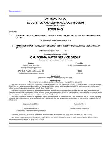 Thumbnail California Water Service Group 10-Q Quarterly Report FY2016 