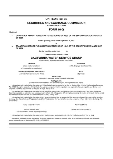 Thumbnail California Water Service Group 10-Q Quarterly Report FY2016 