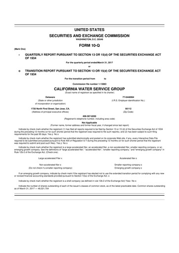 Thumbnail California Water Service Group 10-Q Quarterly Report FY2017 