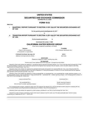 Thumbnail California Water Service Group 10-Q Quarterly Report FY2017 