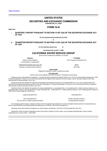 Thumbnail California Water Service Group 10-Q Quarterly Report FY2018 