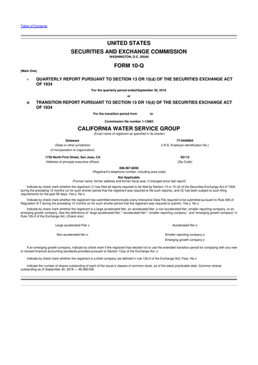 Thumbnail California Water Service Group 10-Q Quarterly Report FY2018 