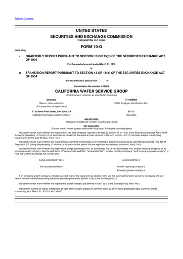 Thumbnail California Water Service Group 10-Q Quarterly Report FY2019 