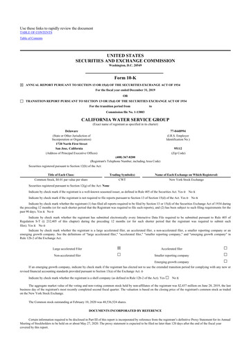 Miniature California Water Service Group 10-K Rapport annuel 2019
