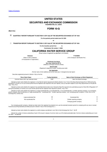 Thumbnail California Water Service Group 10-Q Quarterly Report FY2020 