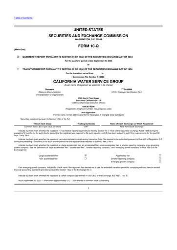 Thumbnail California Water Service Group 10-Q Quarterly Report FY2023 