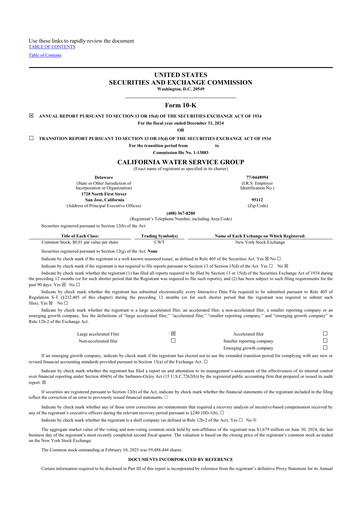 Miniature California Water Service Group 10-K Rapport annuel 2024